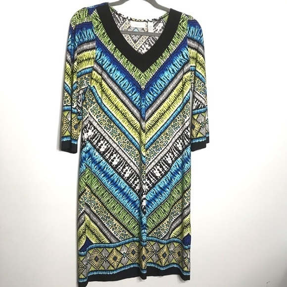 CHICOS Vibrant Multicolor Lightweight Summer Slinky Shift Dress 0 Small/ 4 - Picture 1 of 8
